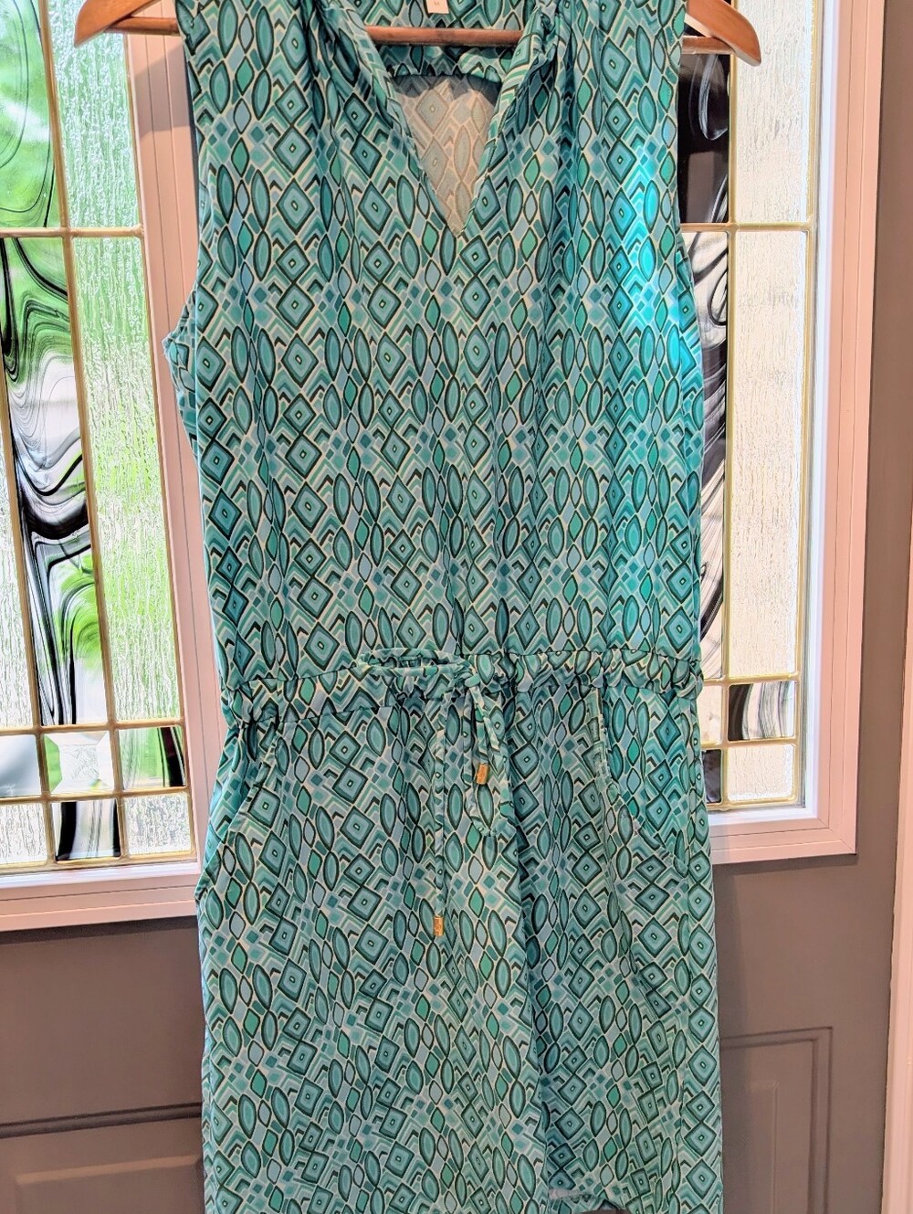 Helen Jon Aqua Blue Geometric Swim Cover-Up / Resort Dress Size M